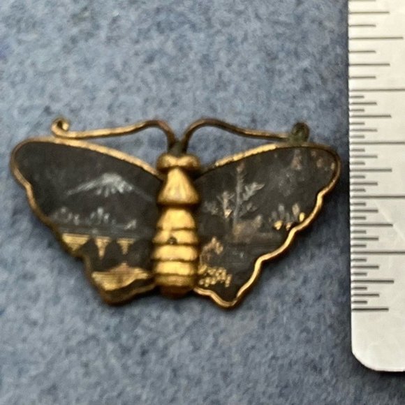 Komai Butterfly Pin Brooch Meiji Japanese As Is Vintage Gold Inlay Retro BoHo - Picture 3 of 10